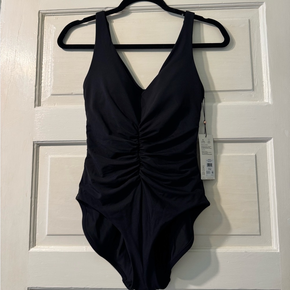 Calia Pure Black Ruched One-Piece Swimsuit